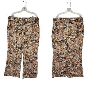 East 1946 Floral Wide Leg Pull-On Pants Multicolor Brown Size 18/20W